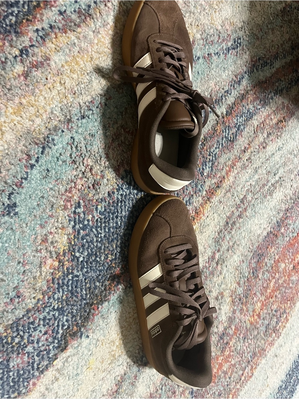 Adidas Court Brown Suede Sneakers with White Stripes - Picture 3 of 3